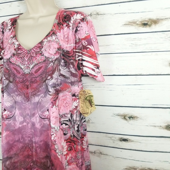 One World Pink Floral Shirt Top Small Short Sleeve - Picture 4 of 8